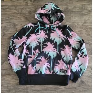 WeSC Paradise Lost Palm Tree Hoodie - Black W/ Pink & Teal Print Men's Sz Small